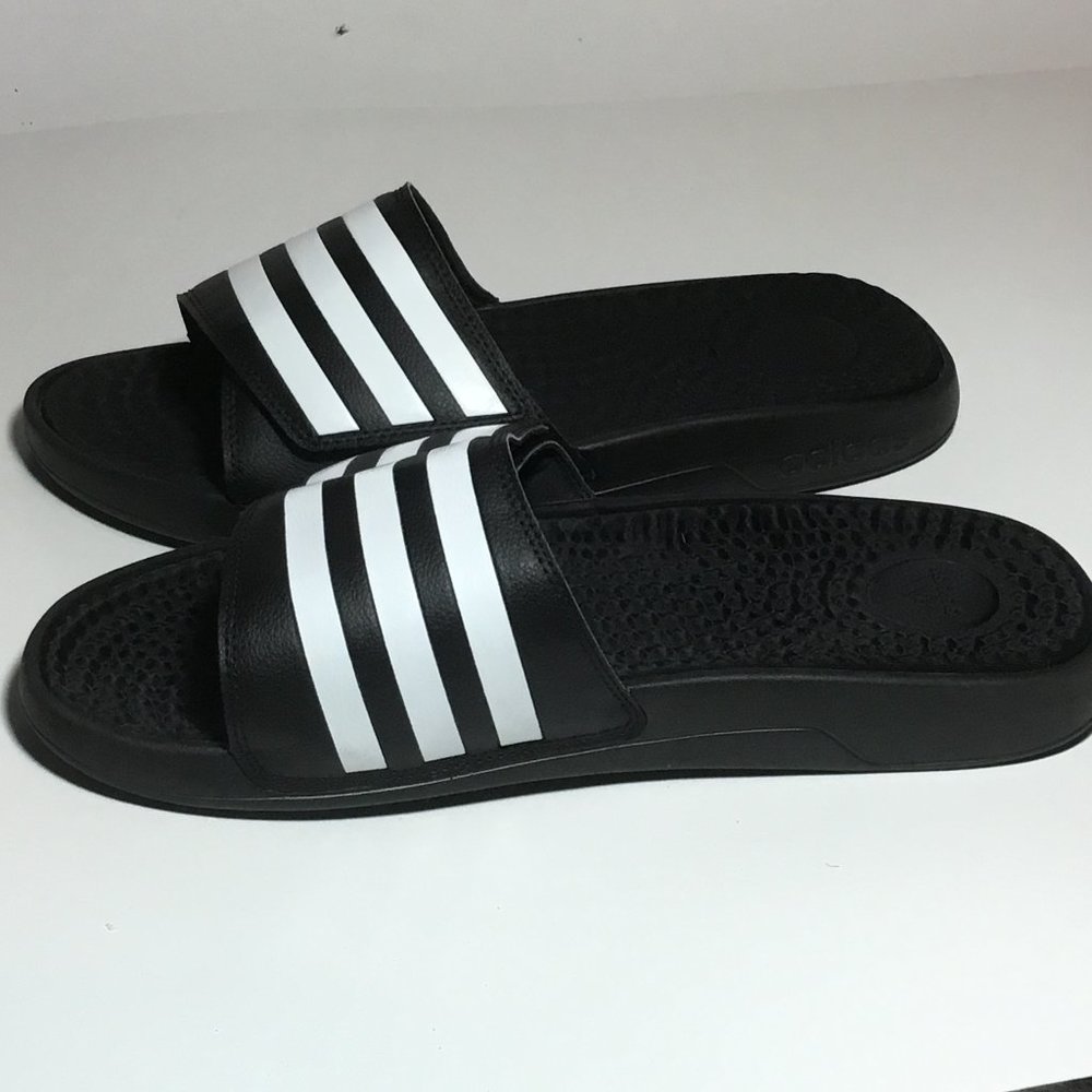 Adidas Men's Adissage Slides Triple Stripe Black Size 13 Excellent! - Picture 4 of 8